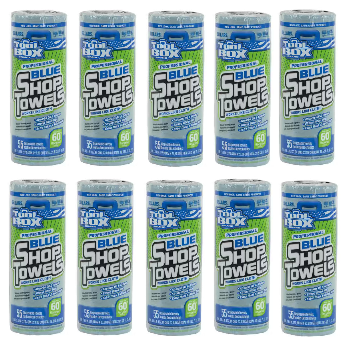 10 pack blue shop towels roll