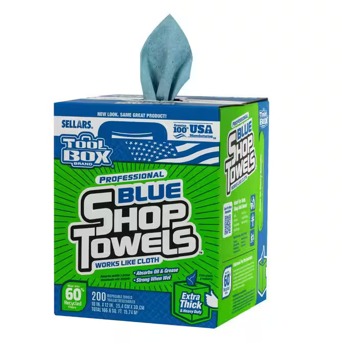 200 count of dispensing blue shop towels