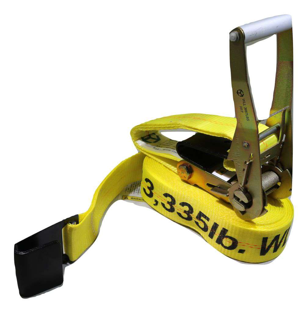 2 inch x 27 ft yellow ratchet strap with flat hooks, R27F