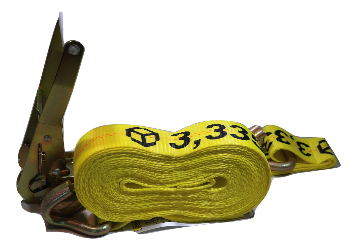 2 inch x 27 ft yellow ratchet strap with wire hooks, R27W