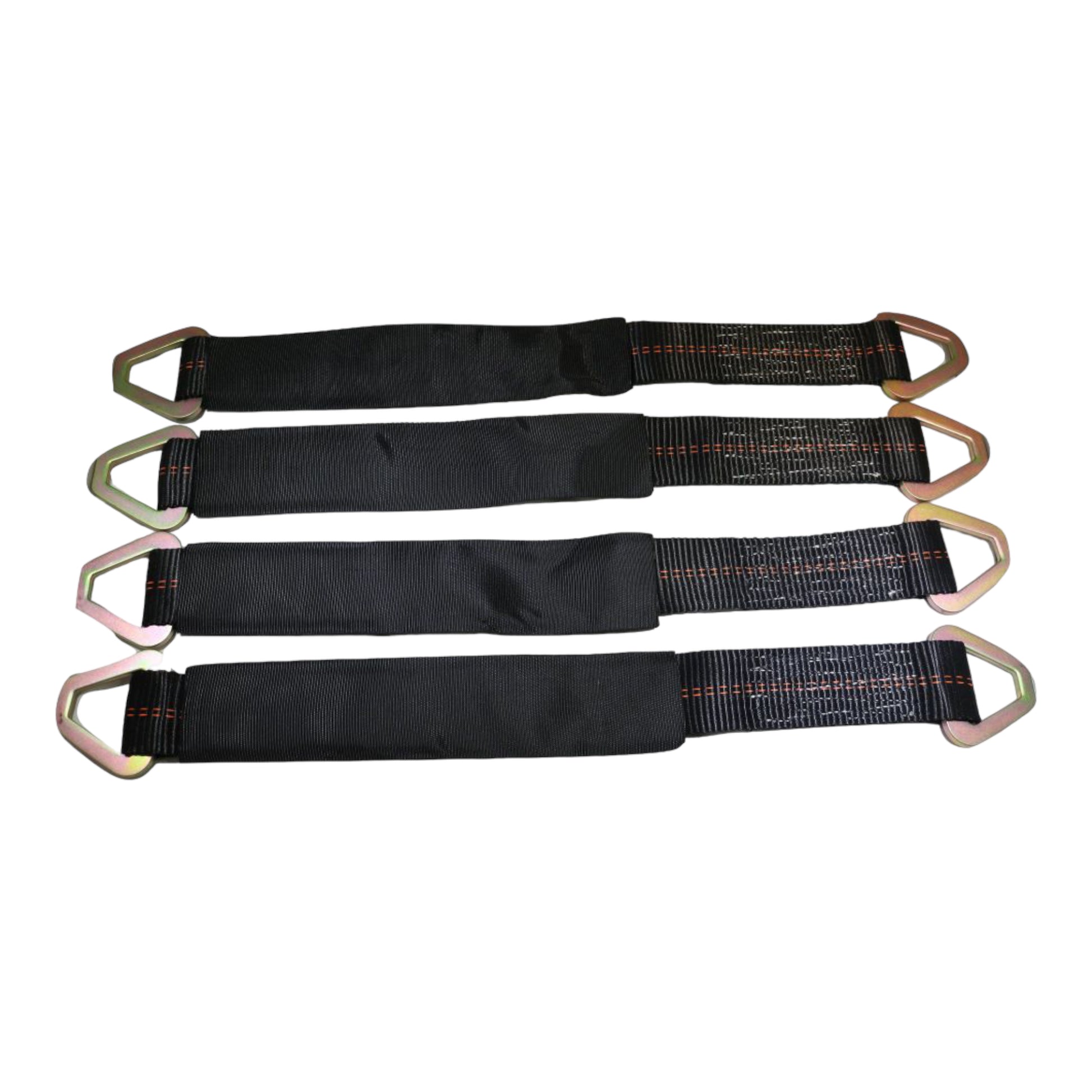 Axle Strap Tie Downs 24" Long & Ratchet Tow Straps Car Haulers, BLACK | 4 PACK KIT