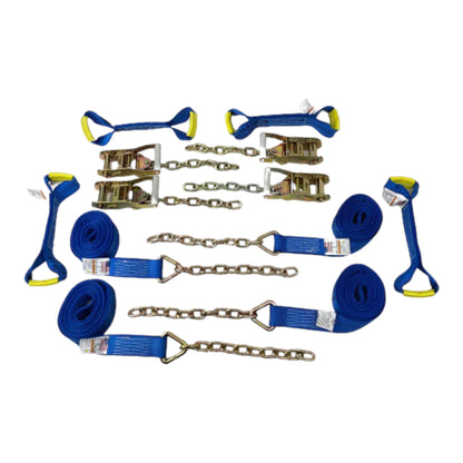 8 Point DiamondWeave™ 18' Strap Kit for Rollback/Flatbed Tie Downs with 12" Chain Tail | COLOR OPTIONS