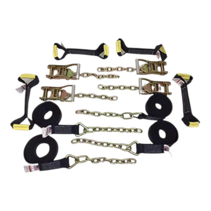 8 Point DiamondWeave™ 18' Strap Kit for Rollback/Flatbed Tie Downs with 12" Chain Tail | COLOR OPTIONS