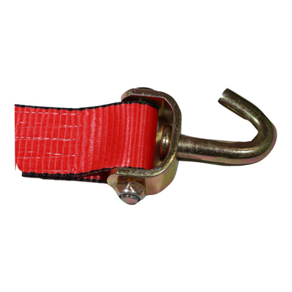 2" x 11 Ft 3-Point Ratchet Wheel Strap w/ Swivel J Hooks & Swivel J Idler Hook | RED