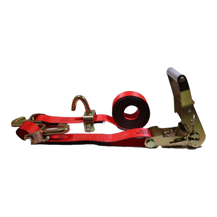 2" x 11 Ft 3-Point Ratchet Wheel Strap w/ Swivel J Hooks & Swivel J Idler Hook | RED