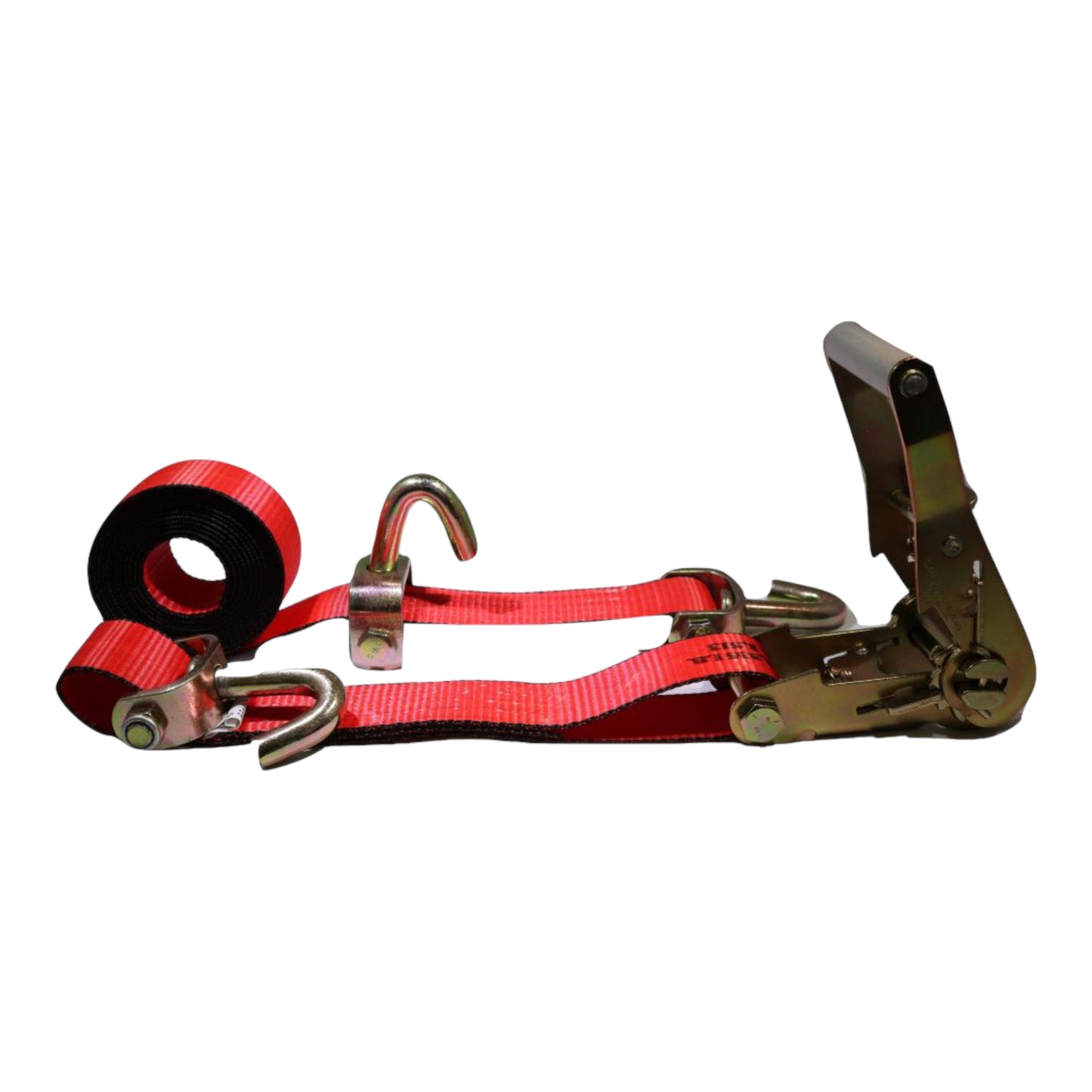 2" x 11 Ft 3-Point Ratchet Wheel Strap w/ Swivel J Hooks & Swivel J Idler Hook | RED