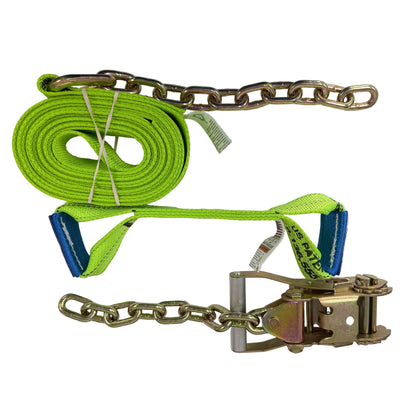 8 Point DiamondWeave™  14 Ft Strap Kit for Rollback/Flatbed Tie Downs with 12" Chain Tail | COLOR OPTIONS