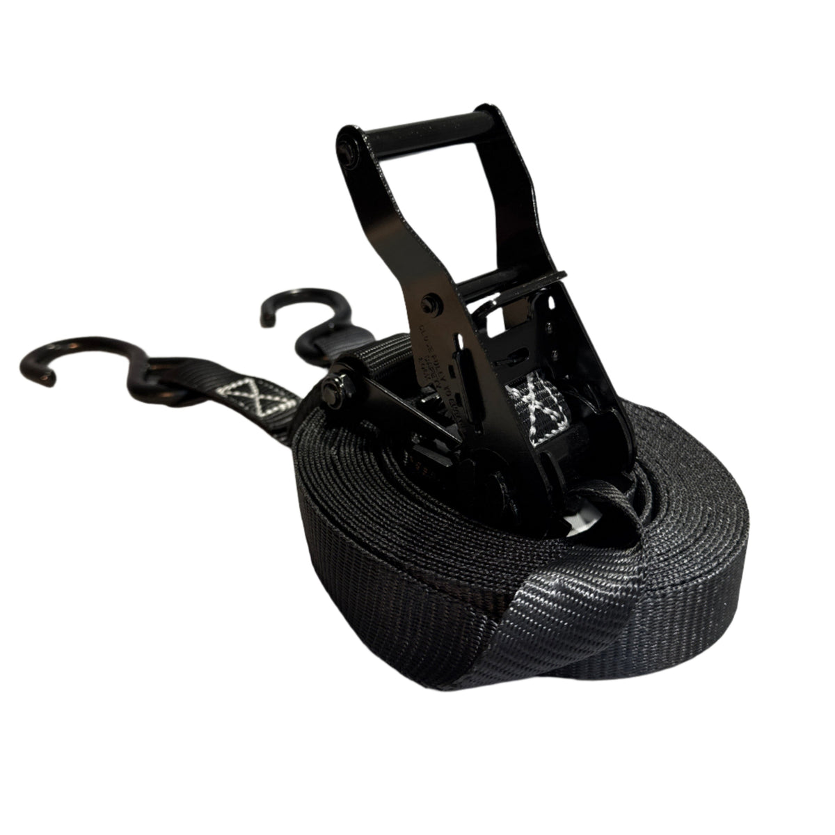 1 inch black ratchet strap with vinyl S hooks, full length