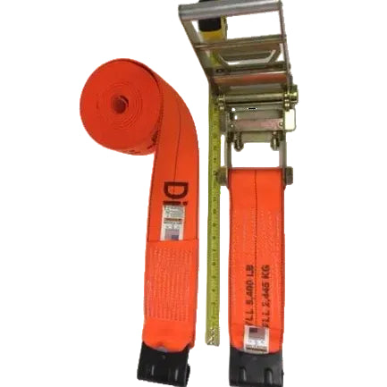DiamondWeave ratchet strap with flat hooks, orange