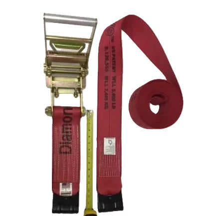 DiamondWeave ratchet strap with flat hooks, red